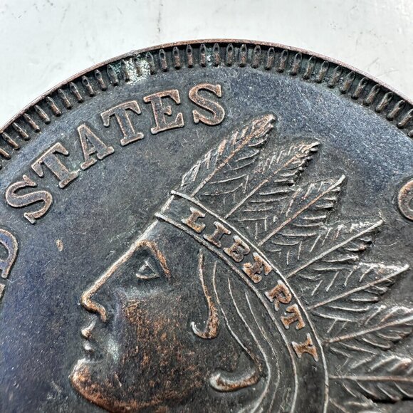 VINTAGE US 1877 REPRODUCTION 3" NOVELTY INDIAN HEAD, METAL MEDALLION - Picture 5 of 6